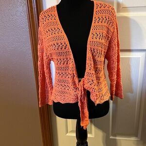 Orange Crochet Tie-Front Cardigan